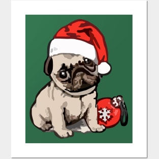 Pug and Christmas tree toy Posters and Art